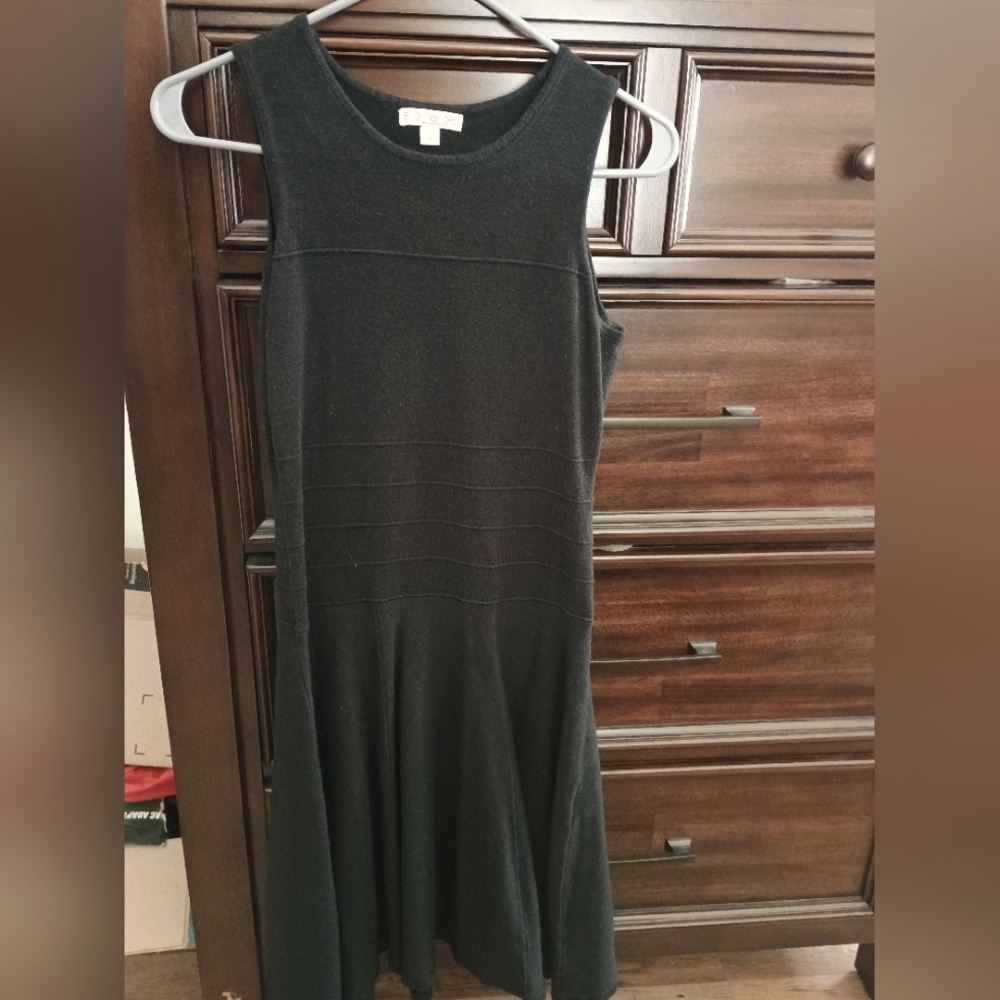 Black, sleeveless sweater dress.